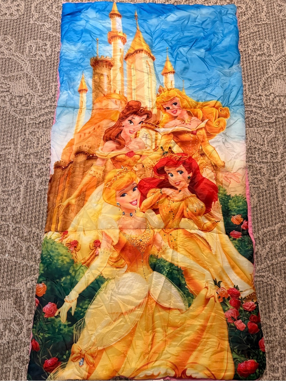 Disney Princess Kids Sleeping Bag- Ariel, Cinderella, Belle and Aurora. Y2K